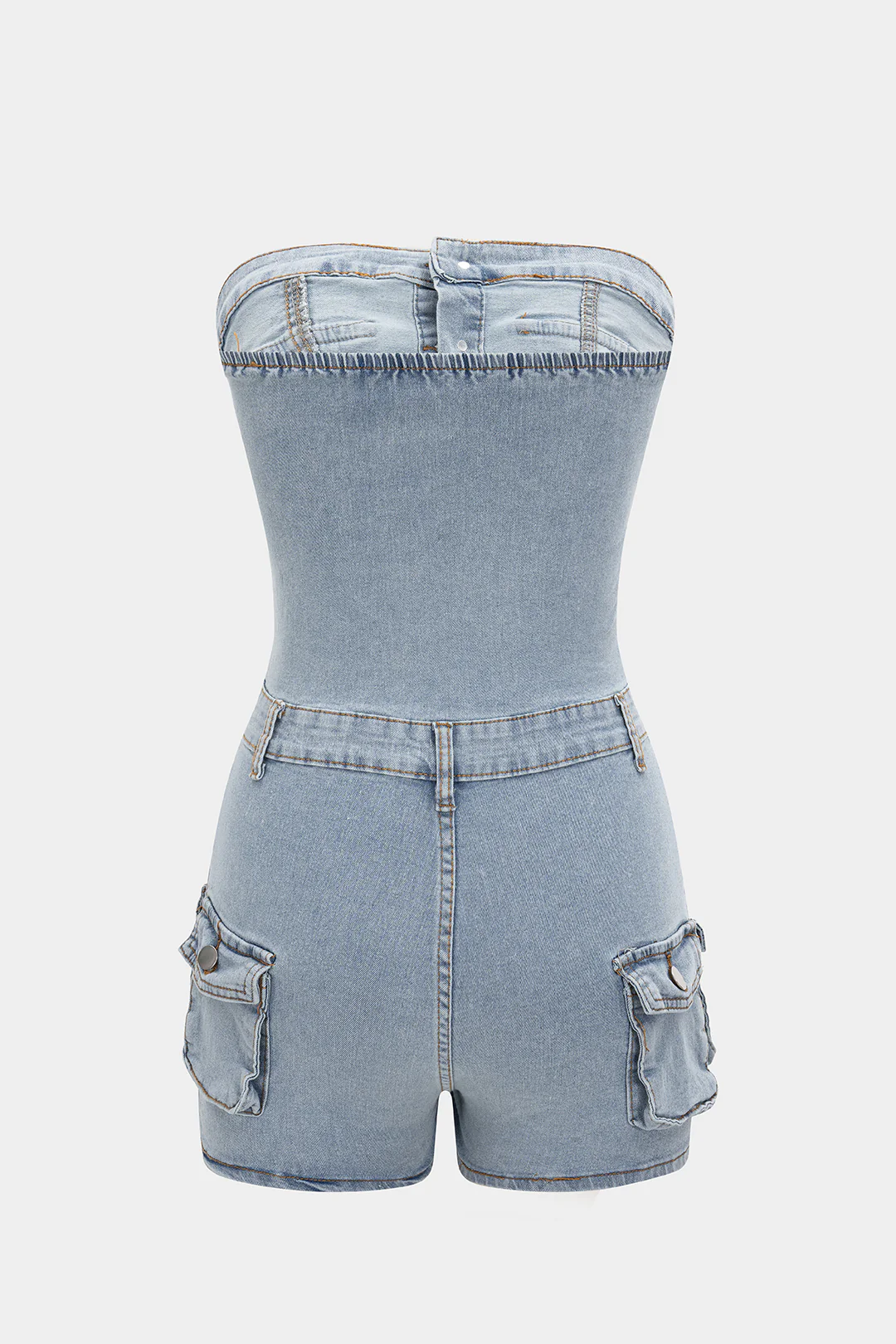 Strapless Button Denim Romper - Flockneti