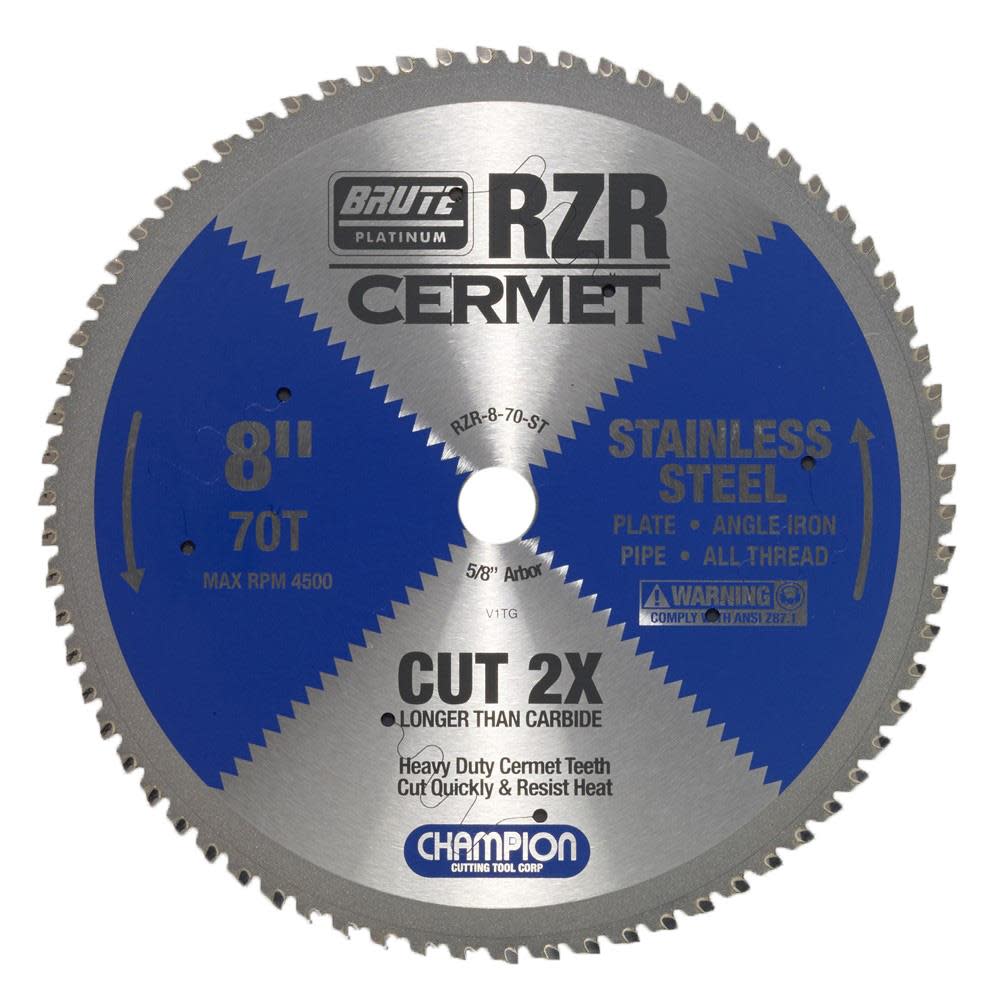 Champion Cutting Tool Cermet Tipped Circular Saw Blade 8 In (Stainless Steel Cutting) - Flockneti