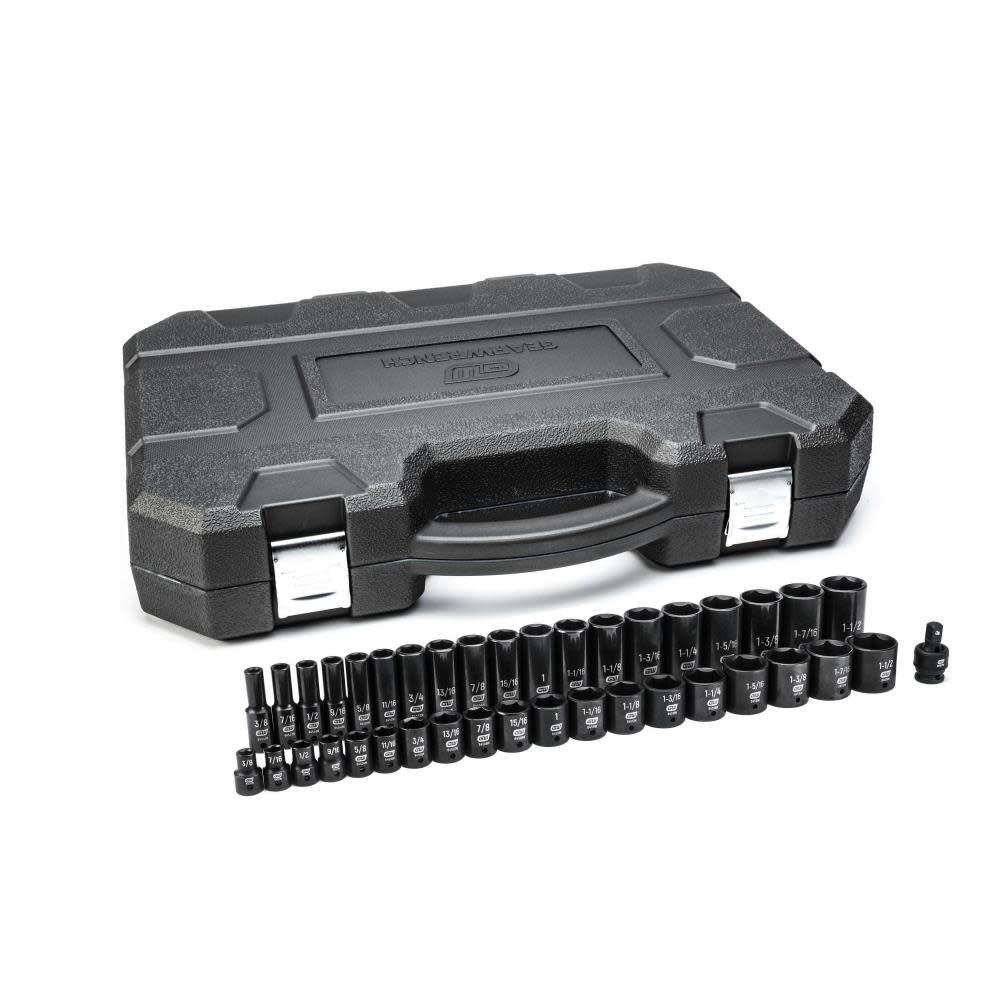 GEARWRENCH Impact Socket Set 39 pc 1/2 In Drive 6 Point SAE Standard/Deep - Flockneti