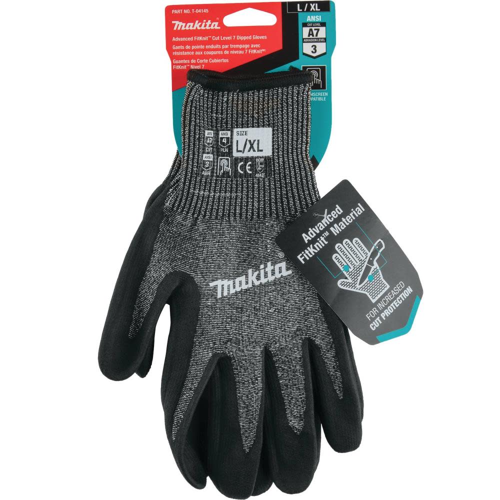 Makita Advanced FitKnit Gloves Cut Level 7 Nitrile Coated Dipped L/XL - Flockneti