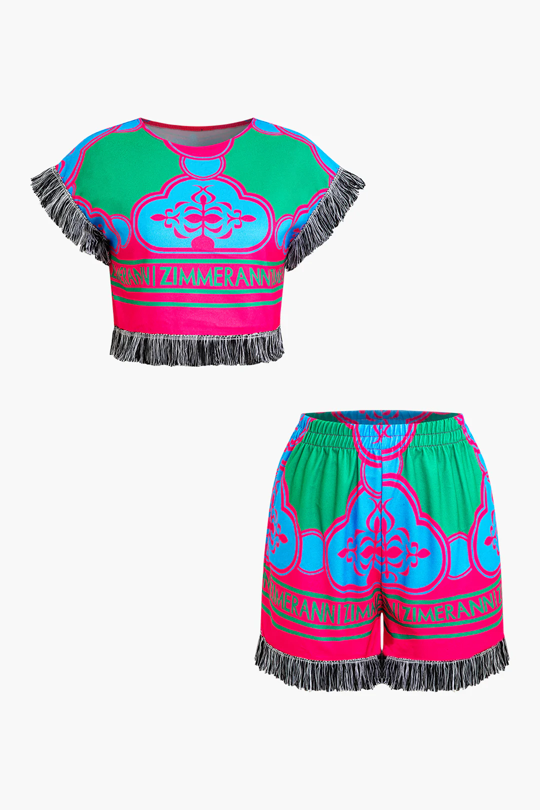 Letter Print Fringe T-Shirt And Shorts Set - Flockneti
