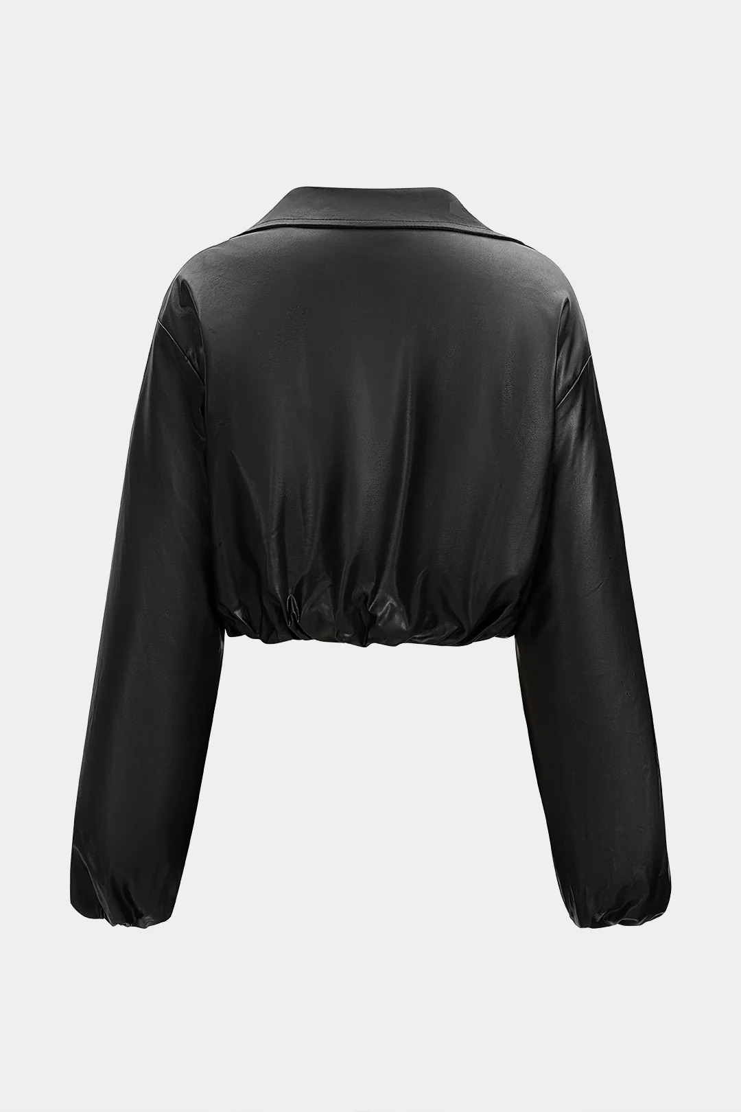Faux Leather Ruched Zipper Pocket Cropped Puffer - Flockneti