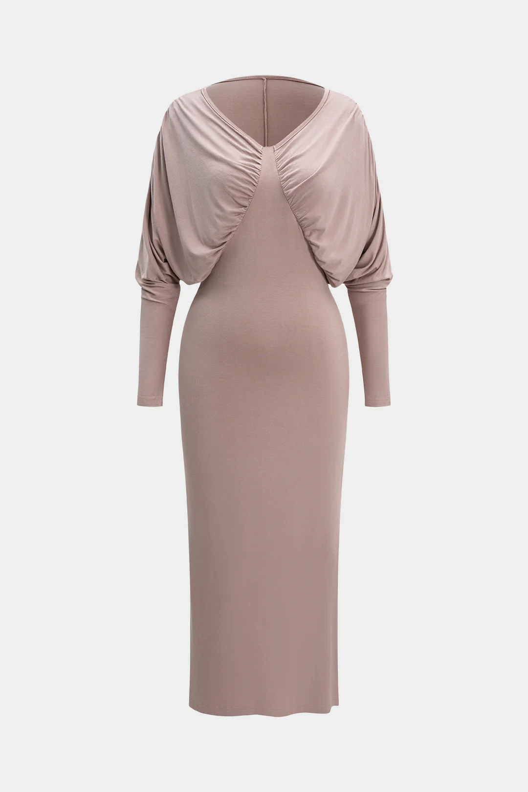 V-Neck Batwing Sleeve Ruched Maxi Dress - Flockneti