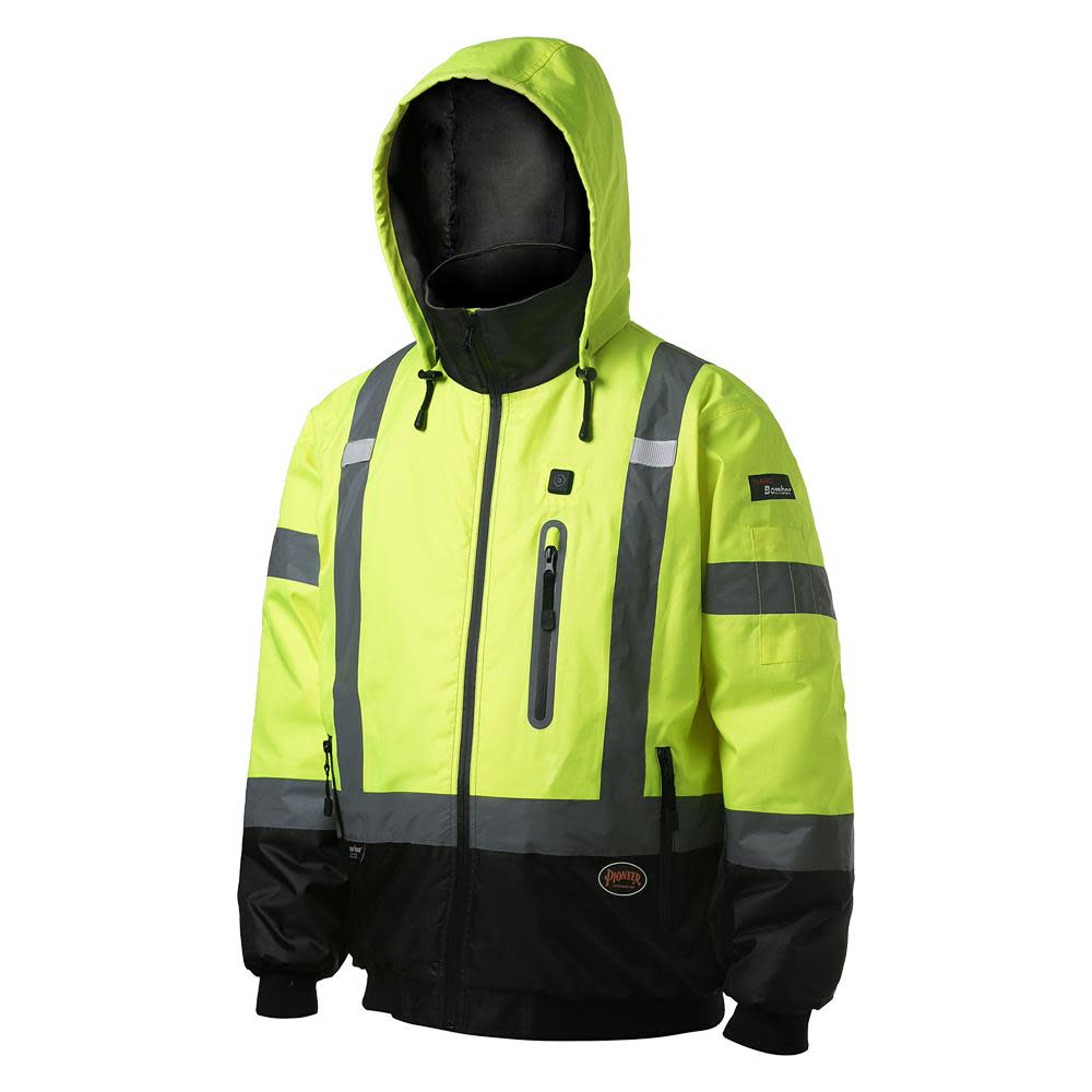 Pioneer High Visibility Waterproof Heated Safety Bomber Jacket Yellow 4X - Flockneti