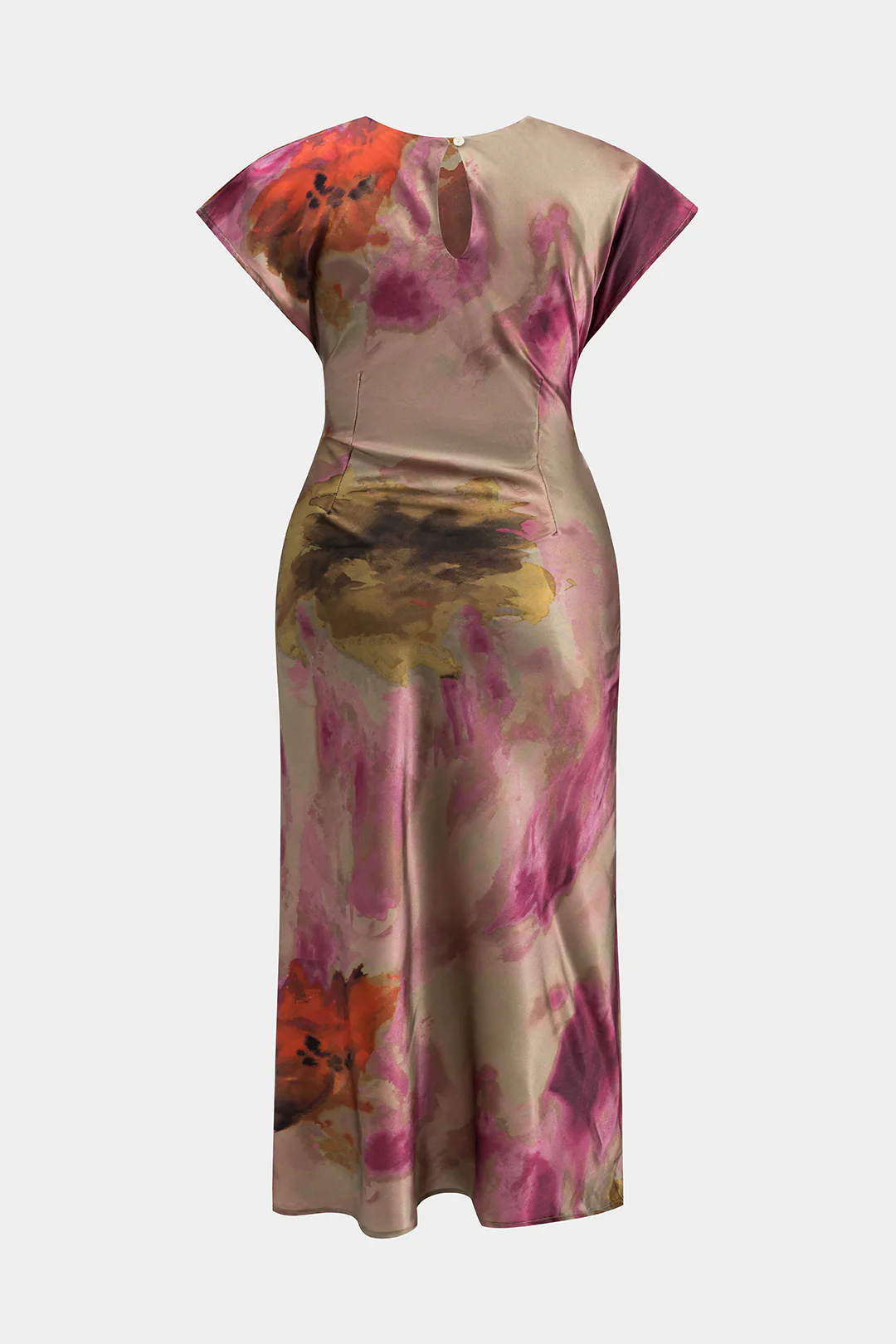 Plus Size Ombre Print Ruched Short Sleeve Midi Dress - Flockneti