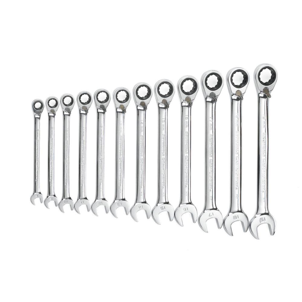 GEARWRENCH 12 P 12 Point Reversible Ratcheting Combination Wrench Set Metric - Flockneti