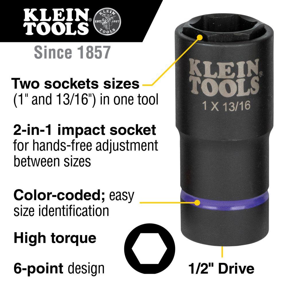 Klein Tools 2-in-1 Socket 1″ X 13/16″ 6 Pt - Flockneti