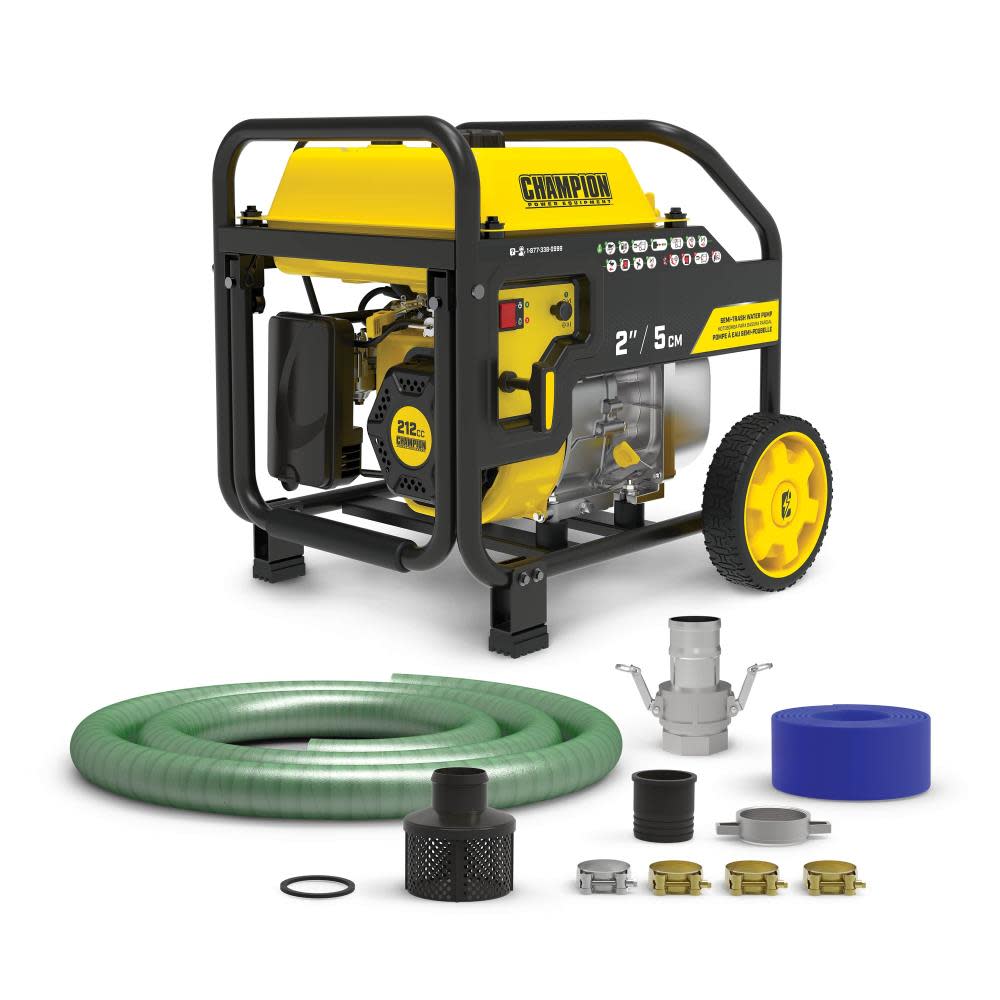 Champion Power Equipment 2-Inch Gas-Powered Semi-Trash Water Transfer Pump with Hose and Wheel Kit - Flockneti