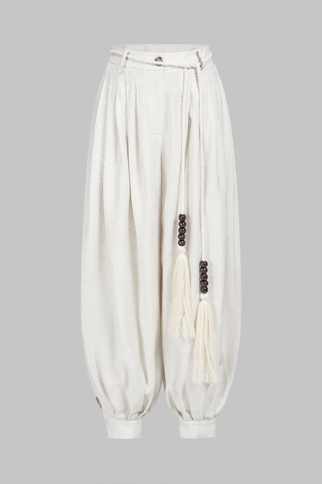 Linen Ruched Belted Lantern Pants - Flockneti
