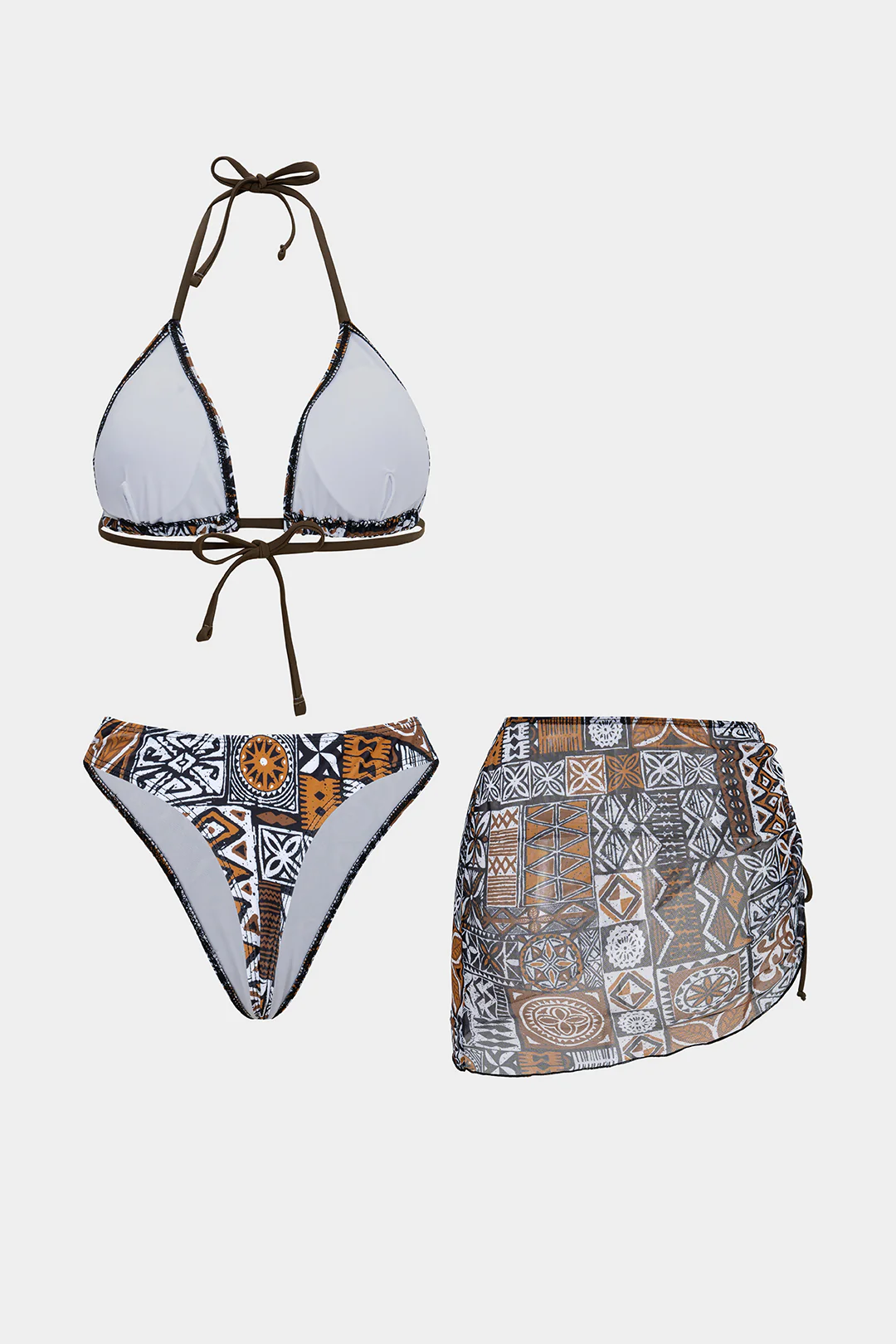 Artistic Print Halter Neck Tie-Up Backless Bikini Set - Flockneti