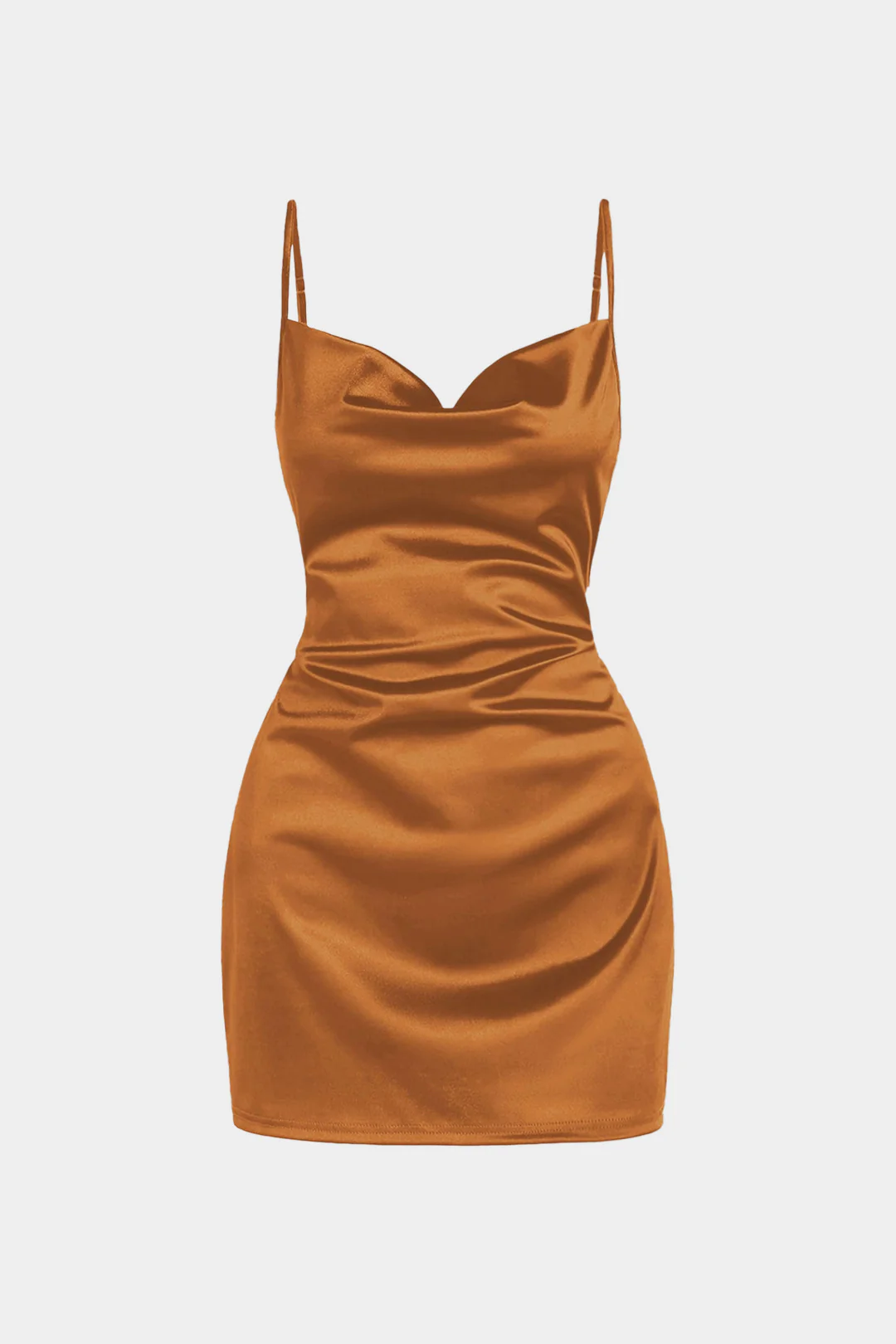 Plus Size Satin Draped Cowl Neck Ruched Sleeveless Slip Mini Dress - Flockneti
