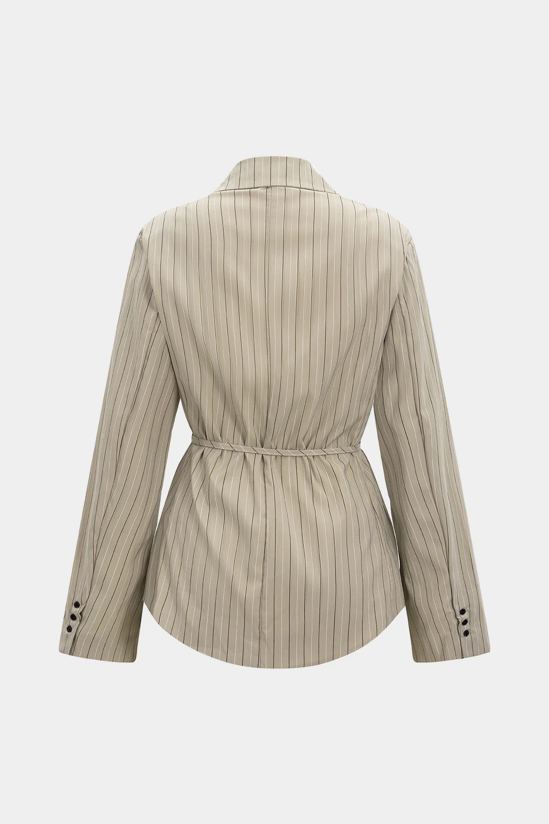 Notched Lapel Stripes Print Tie-up Lapel Blazer - Flockneti