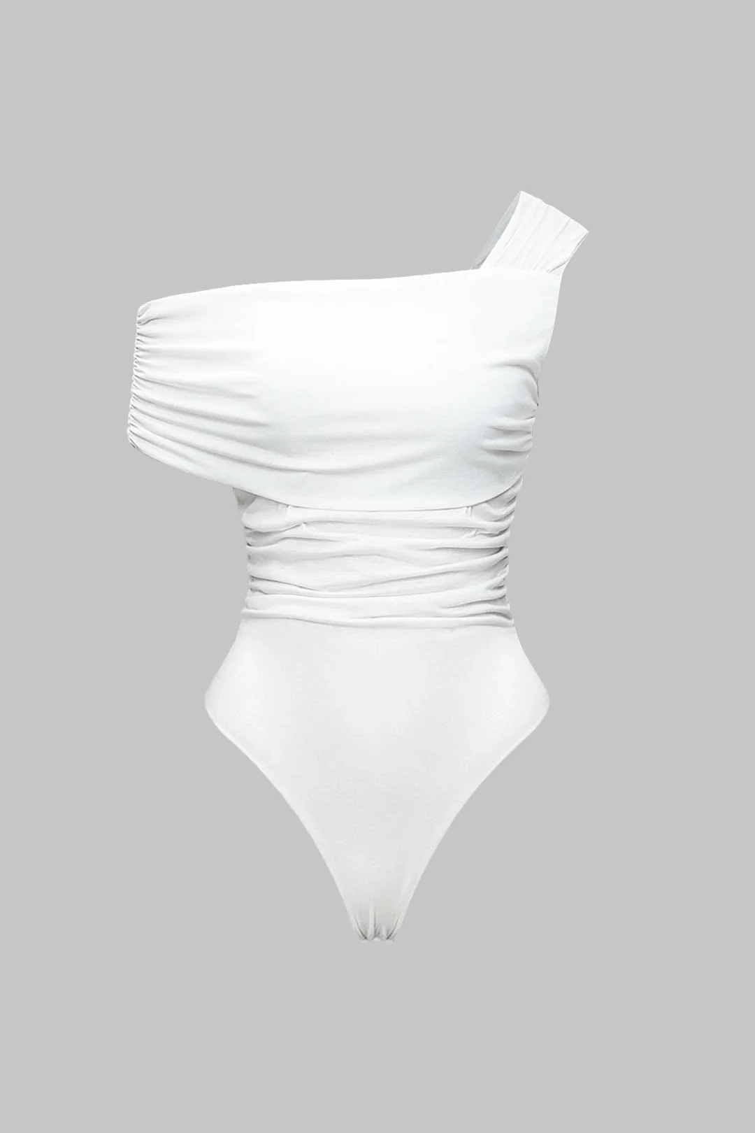 One Shoulder Asymmetrical Ruched Sleeveless Bodysuit - Flockneti
