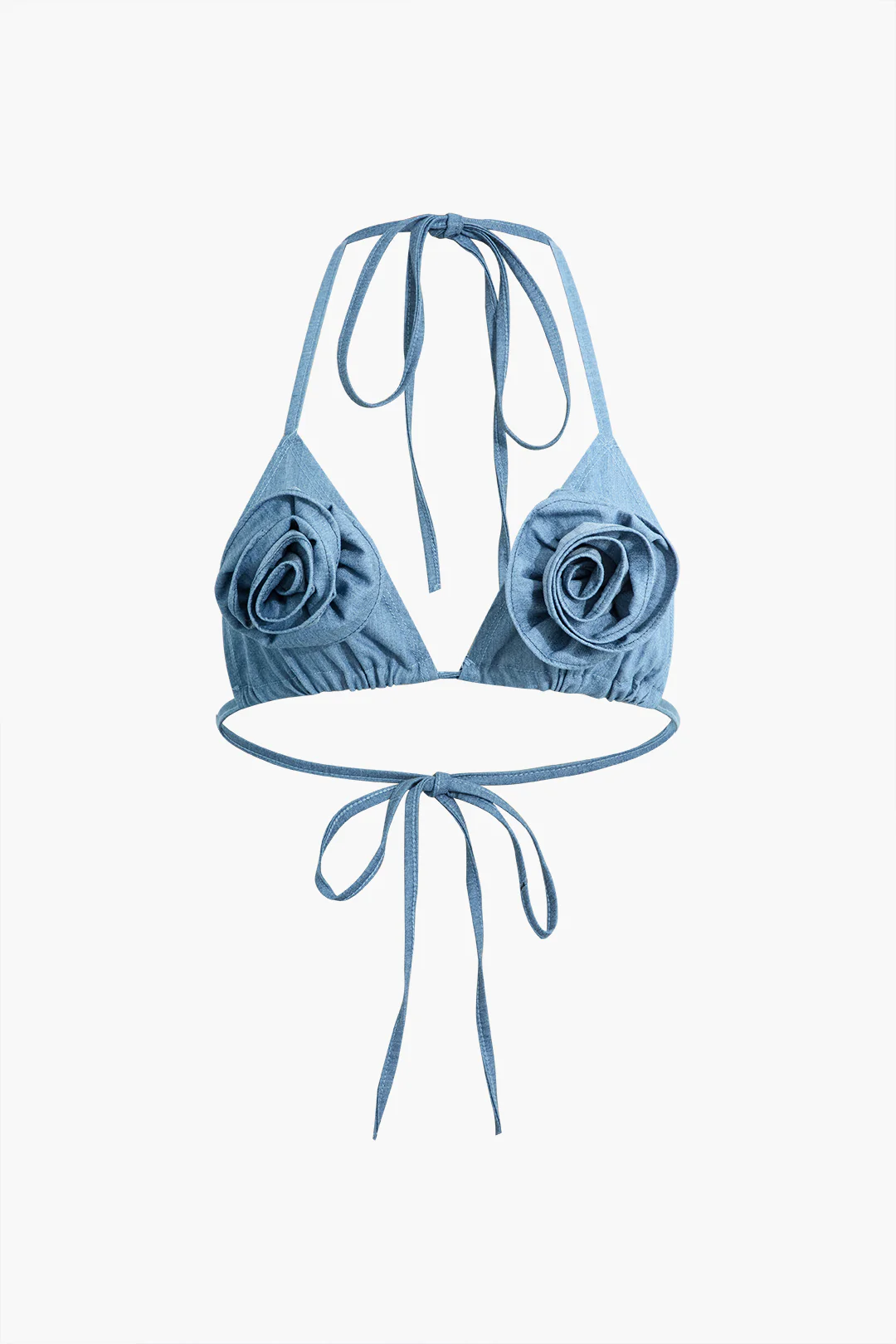 3D Flower Decor Halter Neck Tie-Up Backless Top And Contrast Asymmetrical Skirt Set - Flockneti