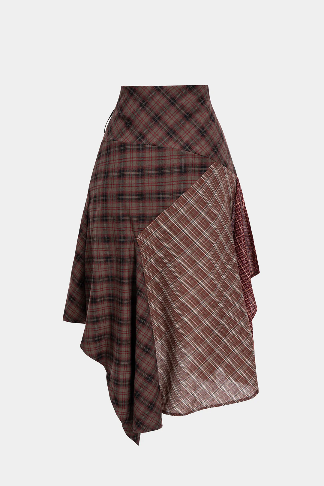 Plaid Print High Waist Irrgular Patchwork Skirt - Flockneti
