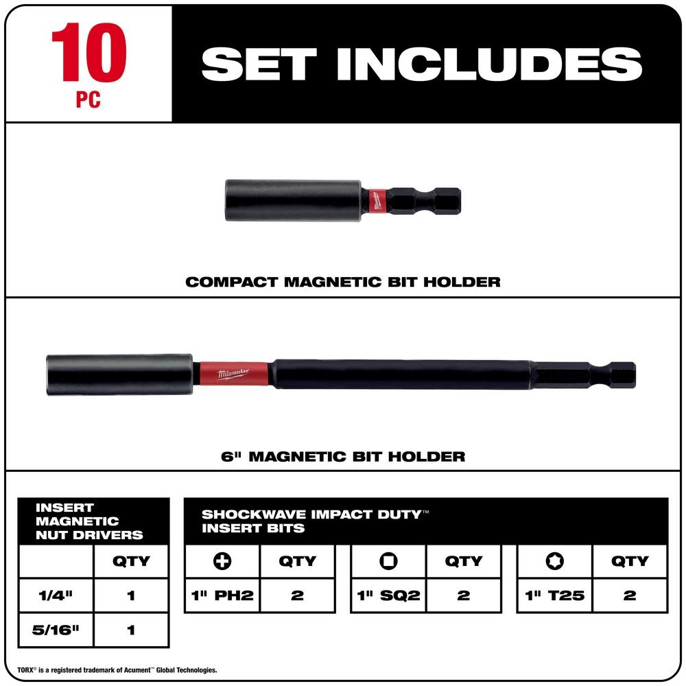 Milwaukee SHOCKWAVE 10-Piece Impact Driver Guide Bit Set - Flockneti