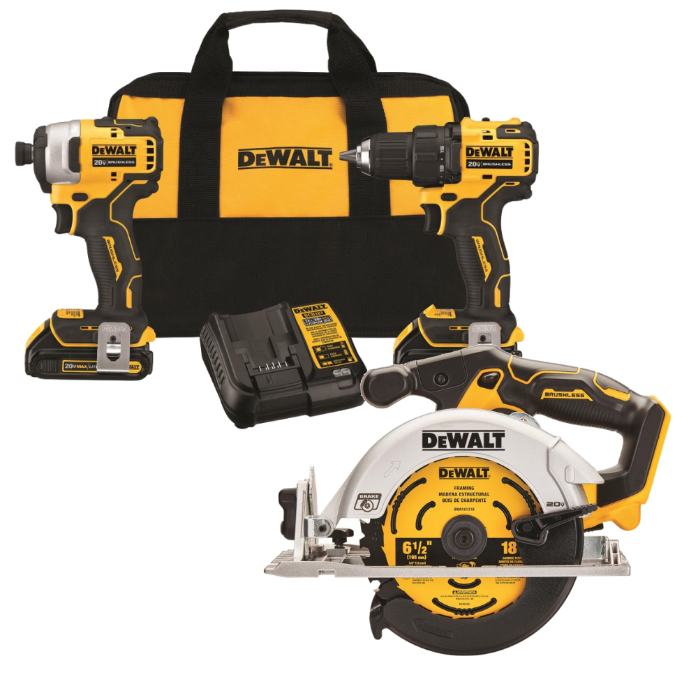 DEWALT 20V MAX 3pc Combo Kit Drill Driver Impact Driver Circular Saw - Flockneti