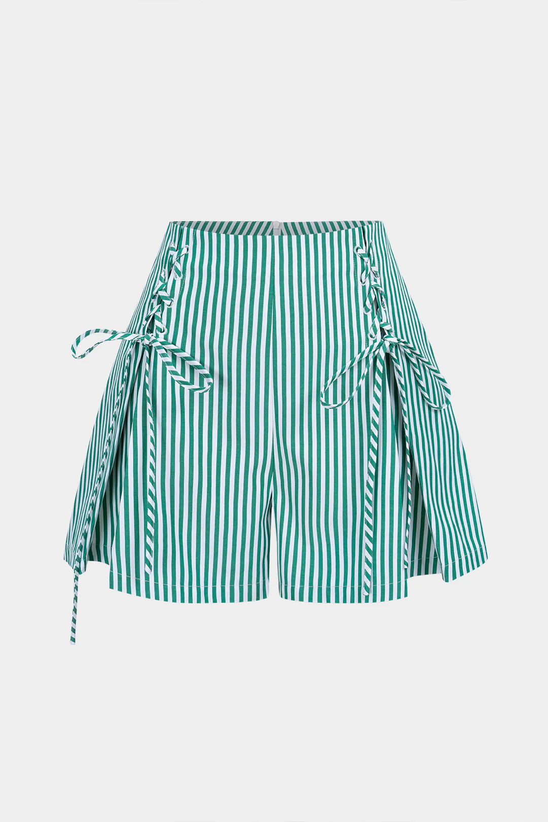 Stripes Print Tie-Up Zipper High Waist Shorts - Flockneti