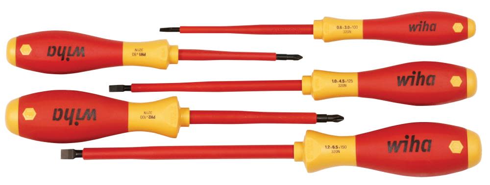 Wiha Insulated Cushion Grip Slotted and Phillips Screwdriver Set 5 Piece - Flockneti