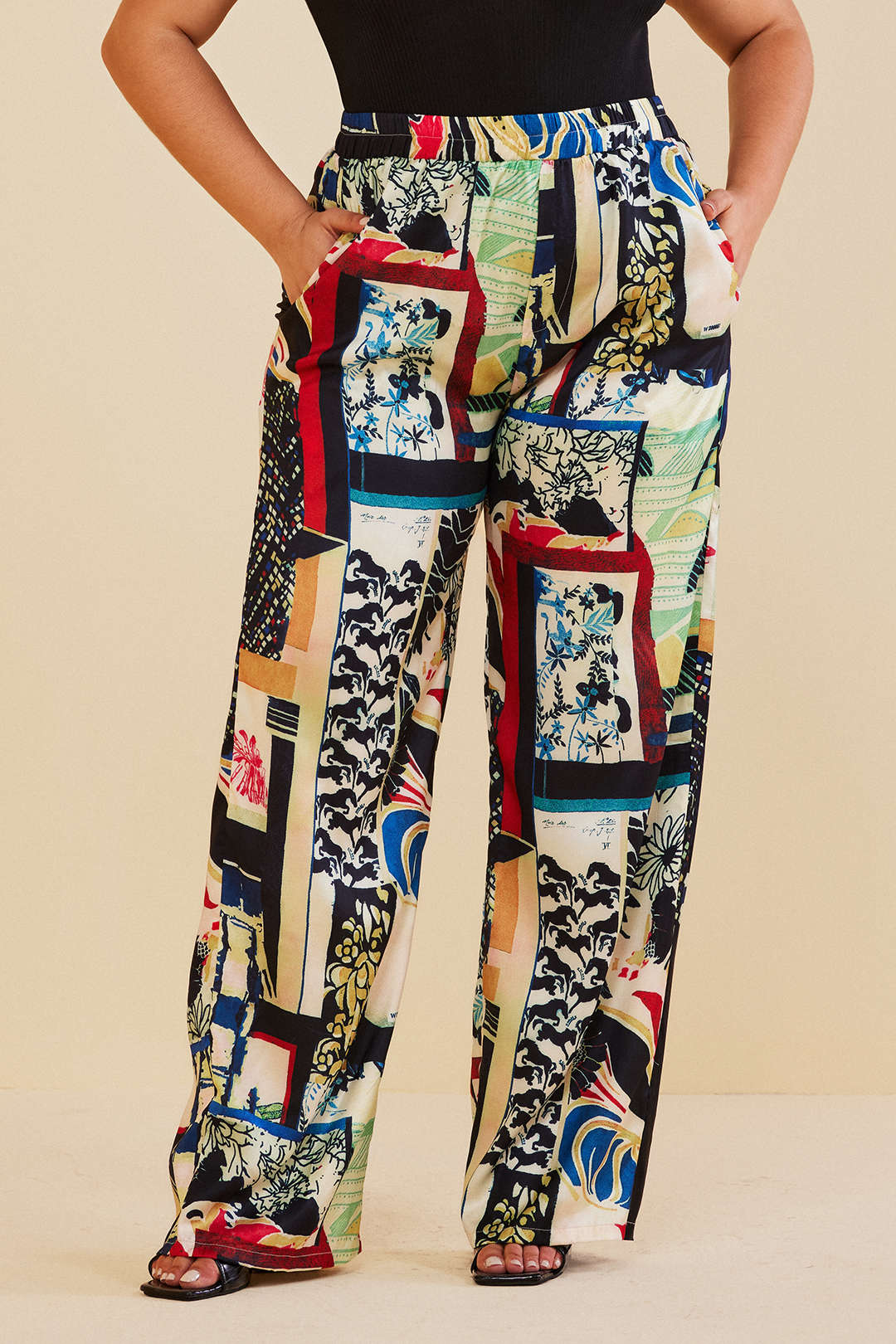 Plus Size Floral Print High Waisted Straight Leg Pants - Flockneti