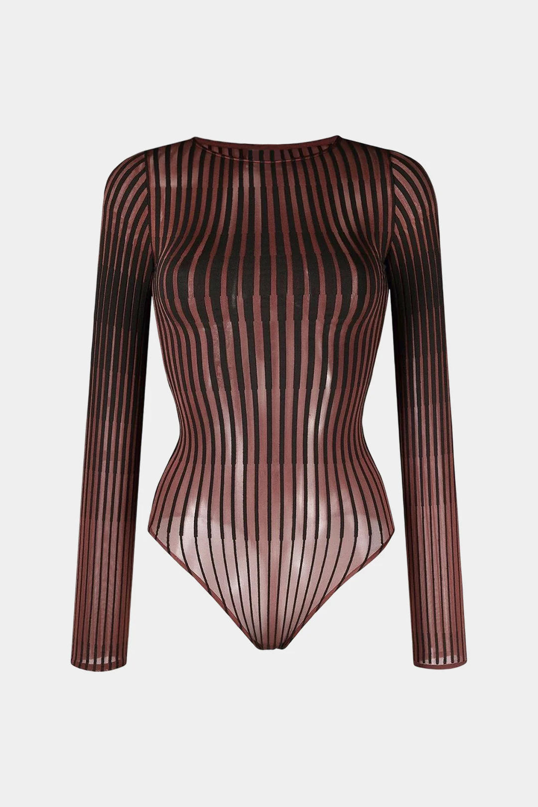 Stripes Print Round Neck Long Sleeve Bodysuit - Flockneti