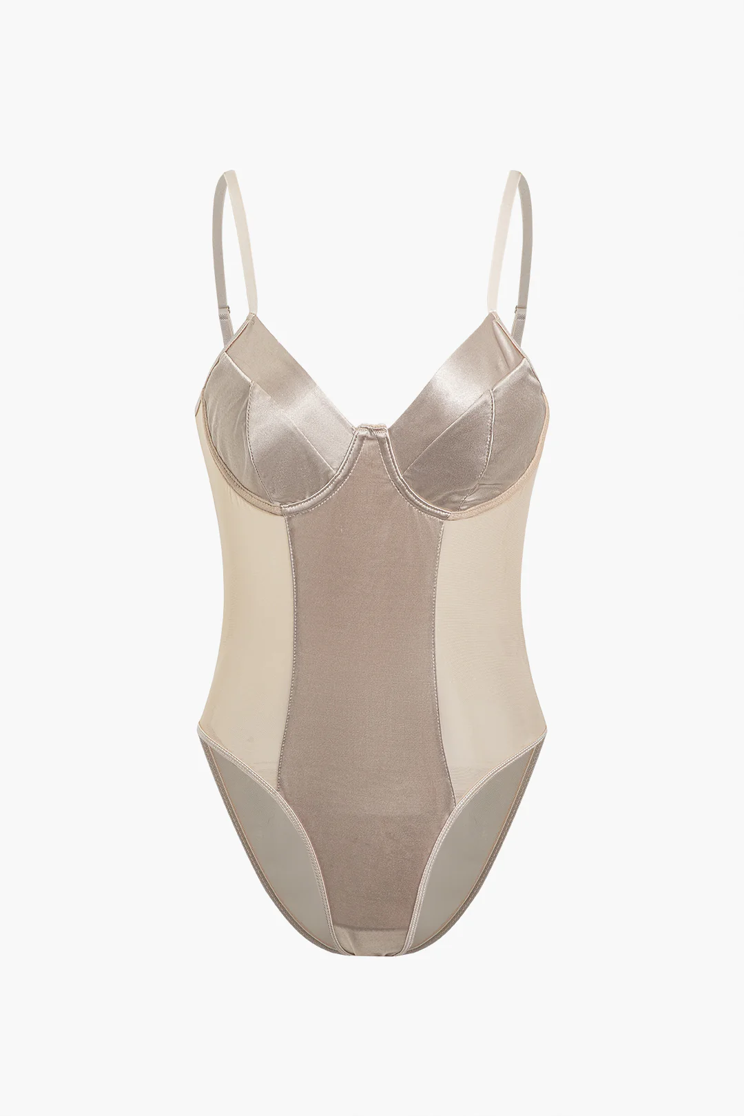 Satin Patchwork Sleeveless Bodysuit - Flockneti