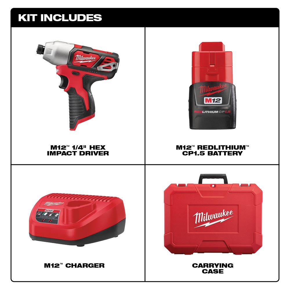Milwaukee M12 1/4 in. Hex Impact Driver Kit - Flockneti