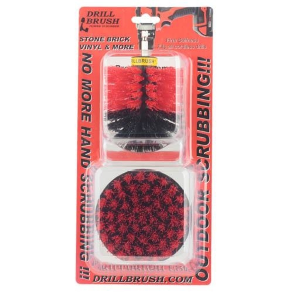 Drill Brush Outdoor & Patio Cleaning Kit Stiff Nylon Bristles 2pc - Flockneti