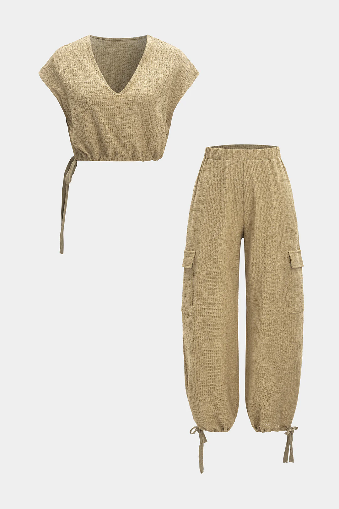 V-Neck Drawstring Tank Top And Pocket Trousers Set - Flockneti