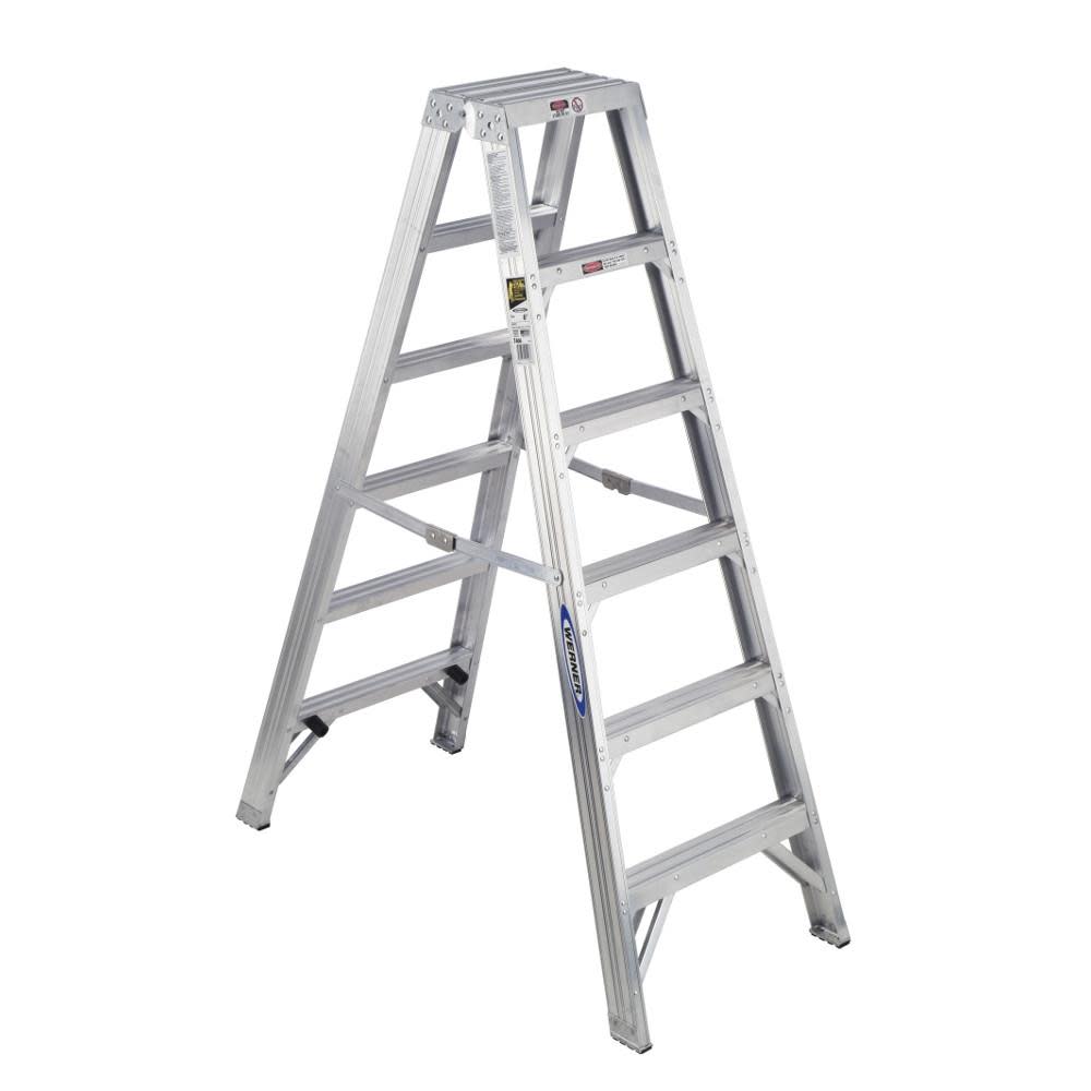 Werner 6-ft Aluminum 375-lb Type IAA Twin-Step Ladder - Flockneti