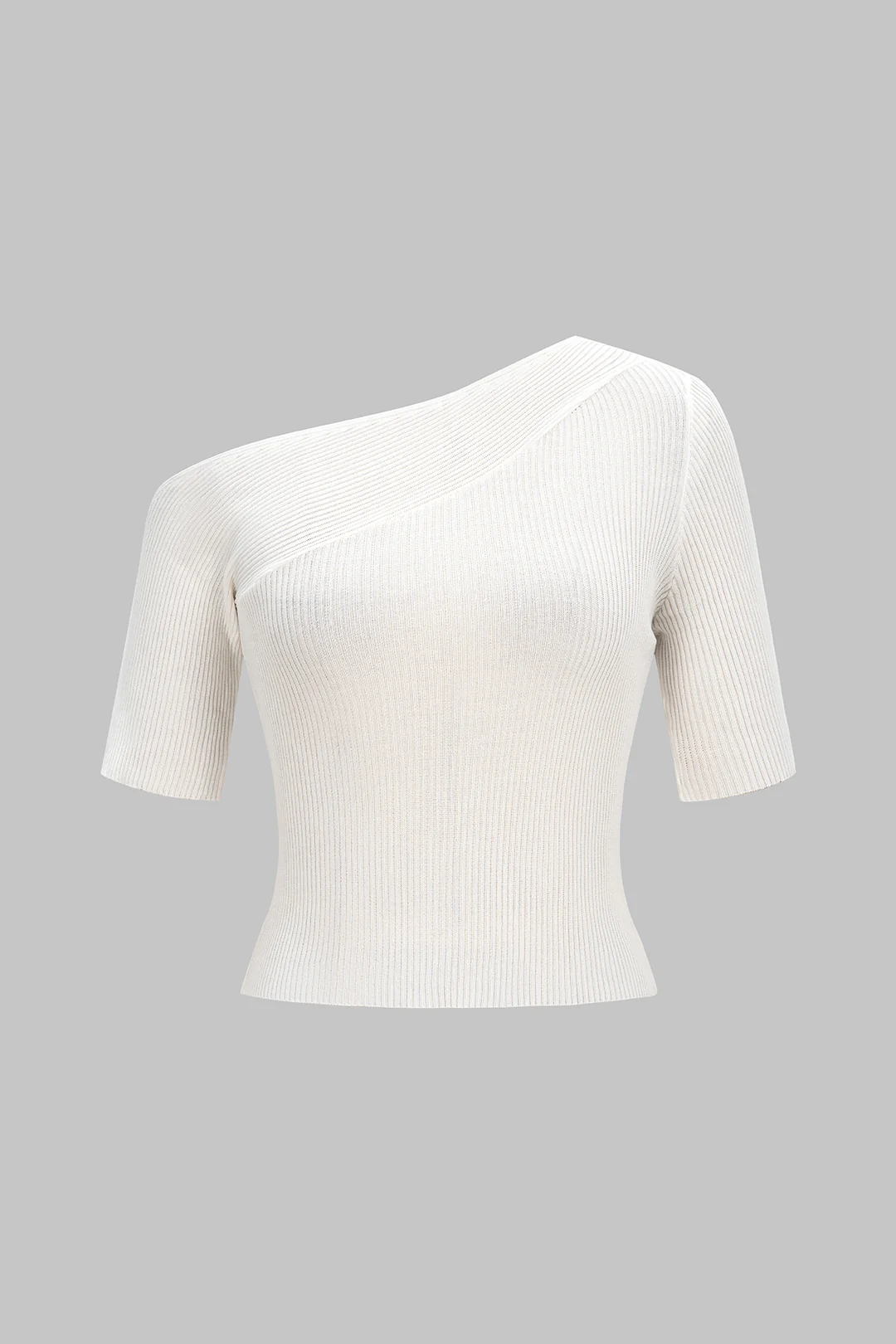 Knit Solid One Shoulder Short-Sleeve Top - Flockneti