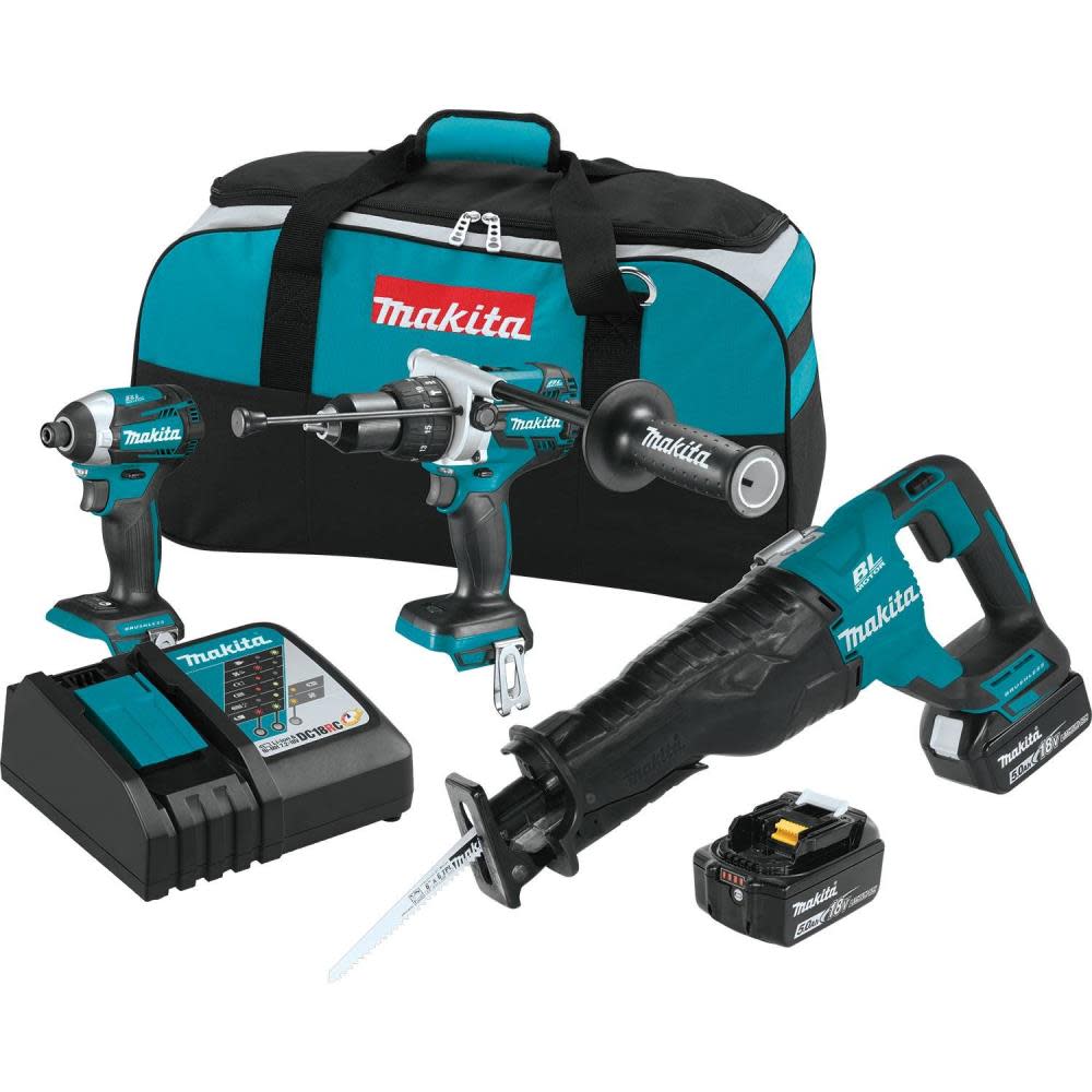 Makita 18V LXT Lithium-Ion Brushless Cordless 3-Pc. Combo Kit (5.0Ah) - Flockneti