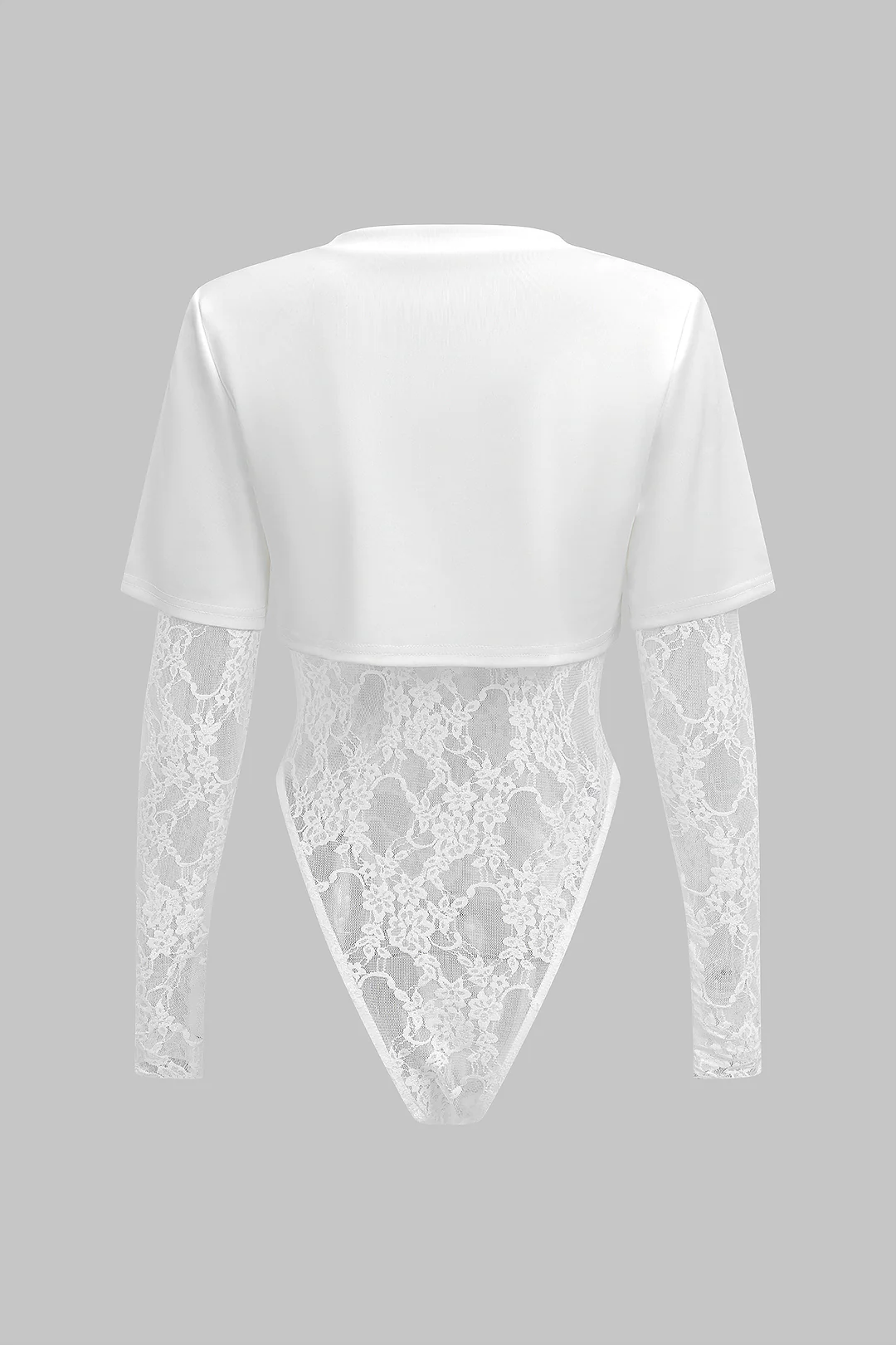 Lace Patchwork Round Neck Long Sleeve Bodysuit - Flockneti