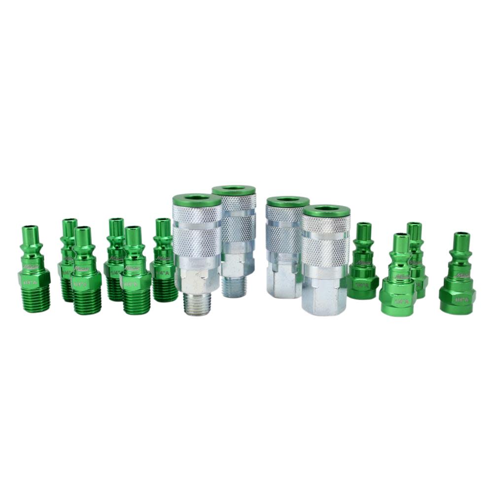 Milton ColorFit S-314AKIT Coupler & Plug Kit – (A-Style Green) – 1/4″ NPT (14-Piece) - Flockneti