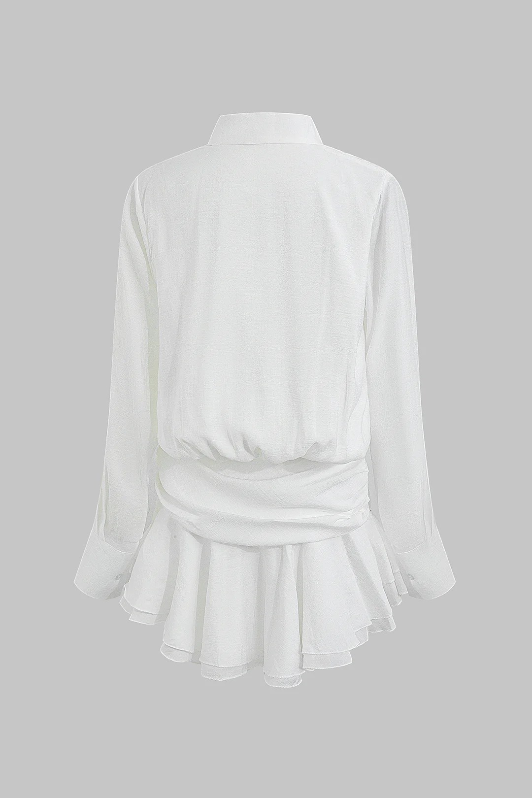 Lapel Ruched Bell Long Sleeve Mini Dress - Flockneti