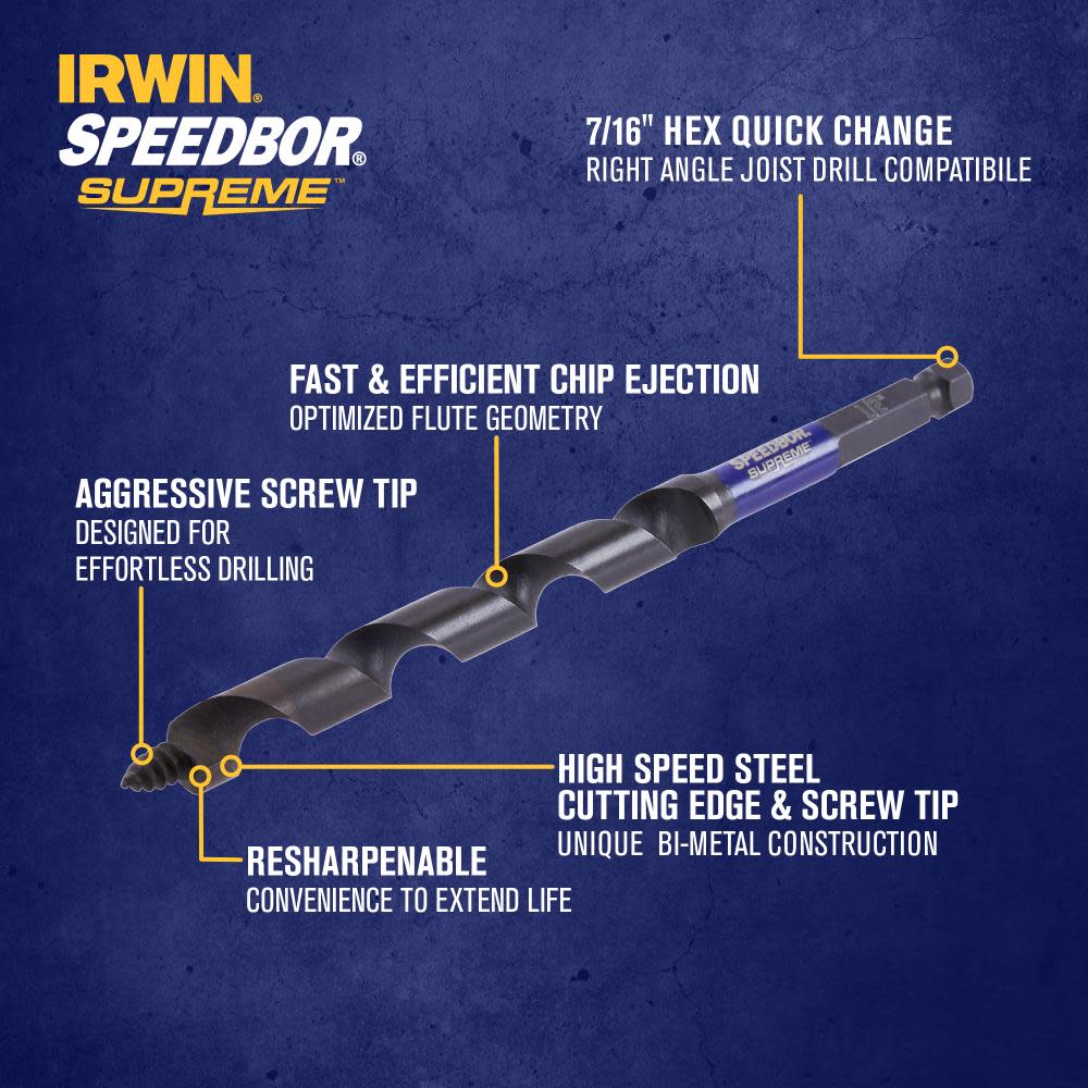 Irwin SPEEDBOR SUPREME Auger Bit 1/2″ X 7 1/2″ - Flockneti