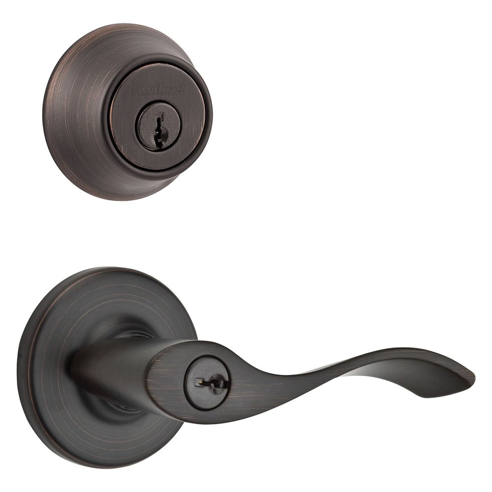 Kwikset Venetian Bronze Balboa Door Lever & Single Cylinder Deadbolt Set - Flockneti