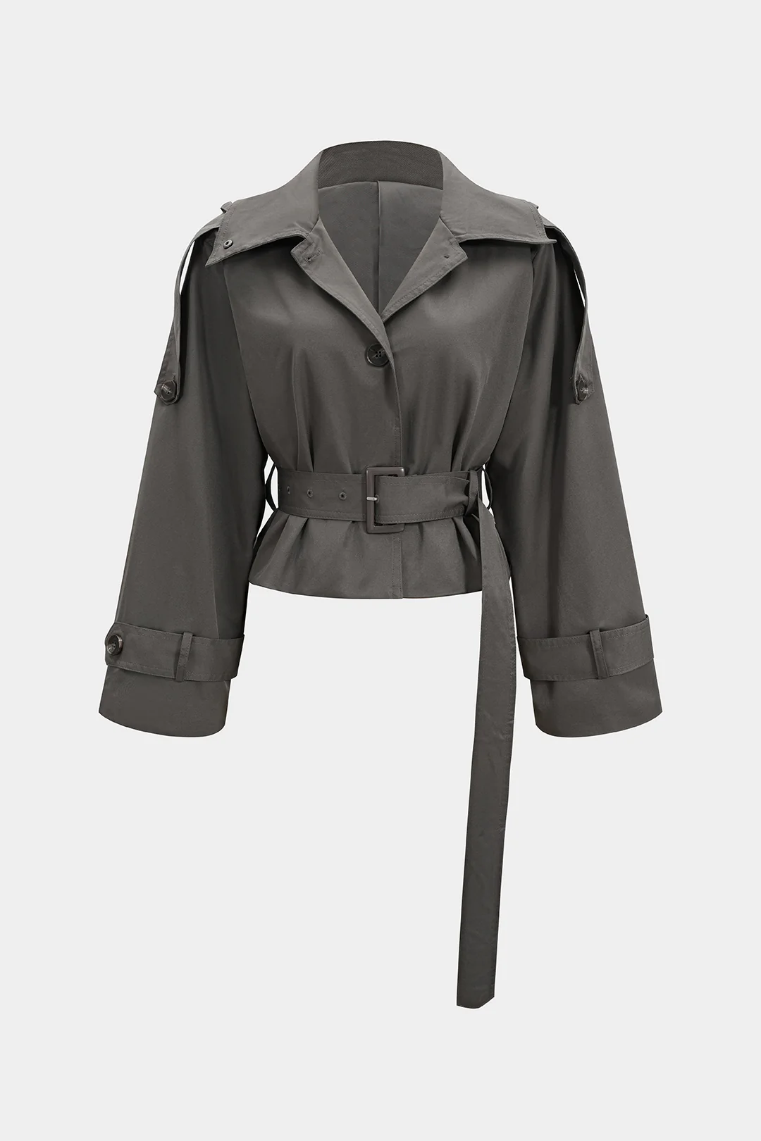 Solid Belted Cropped Jacket - Flockneti
