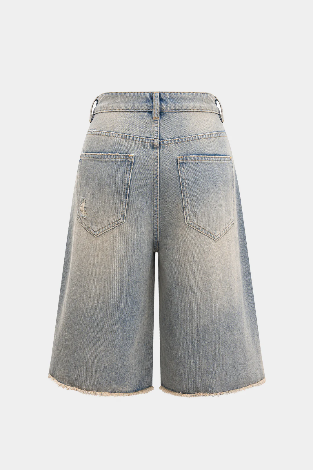 Denim Straight Leg Ripped Frayed Jorts - Flockneti