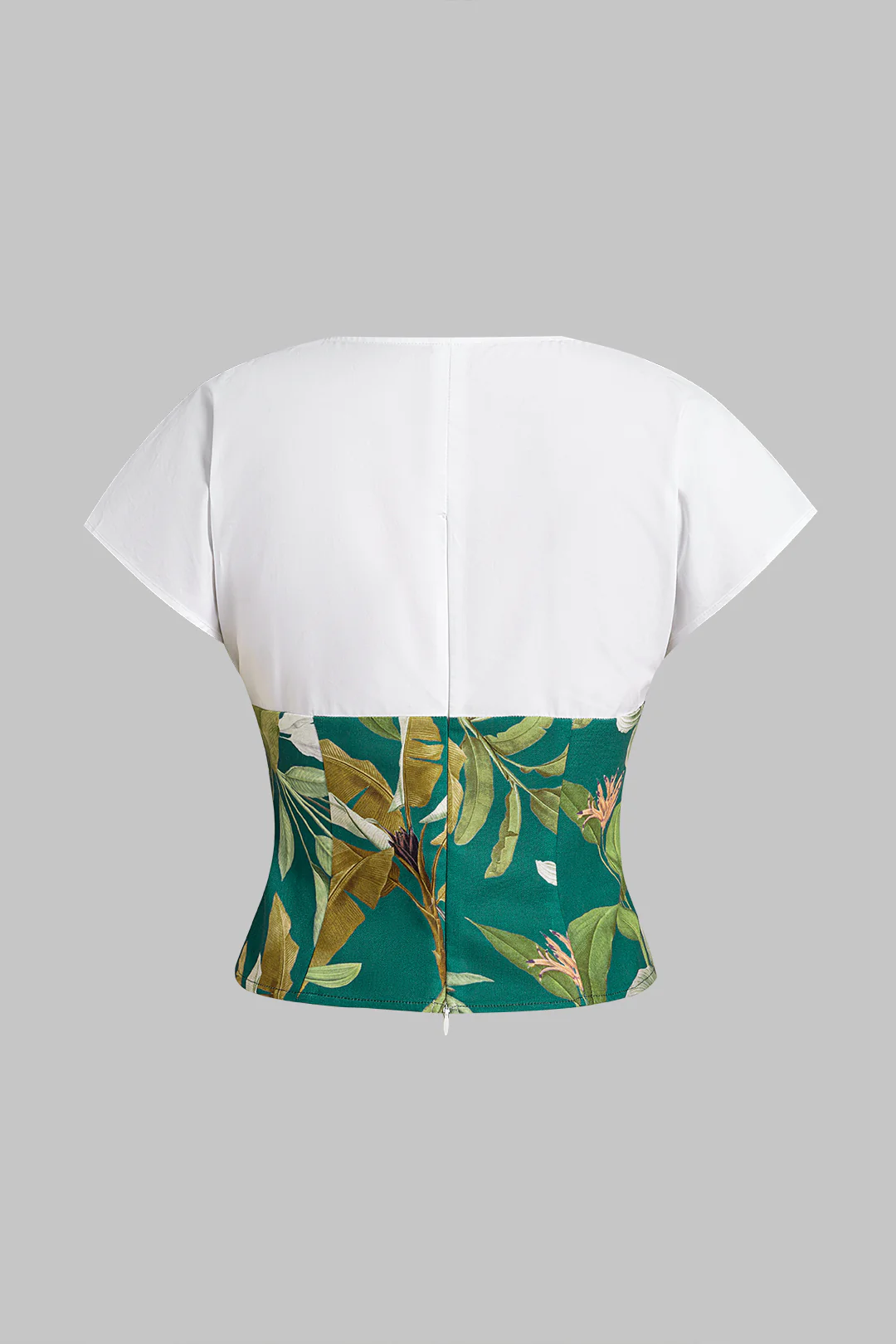 Leaves Print V-Neck Short-Sleeve Shirt - Flockneti