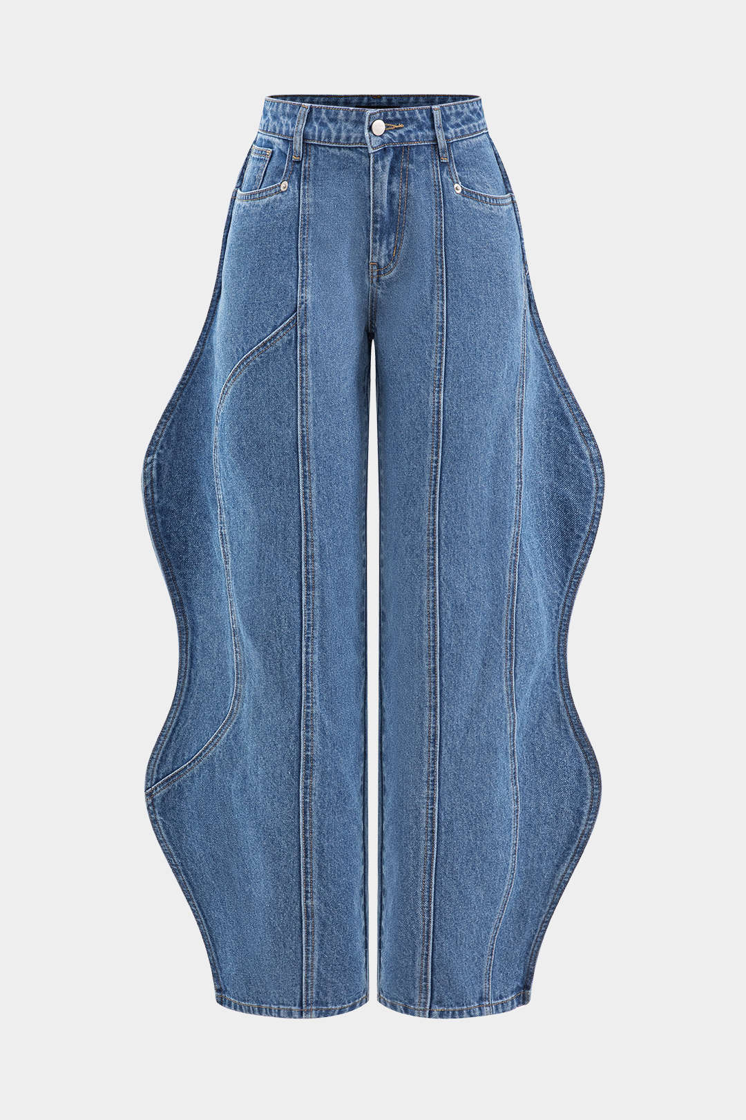 Wave Leg High Waist Barrel Jeans - Flockneti