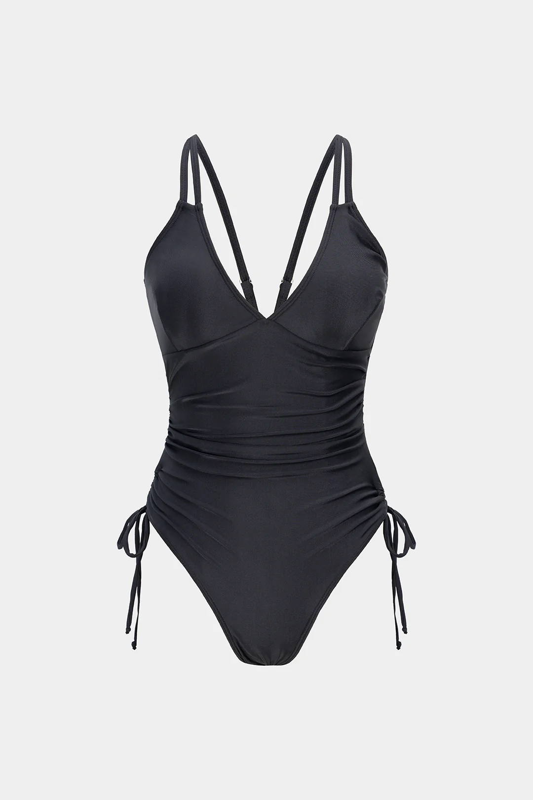 V-Neck Backless Tie-Up Ruched Swimsuit - Flockneti
