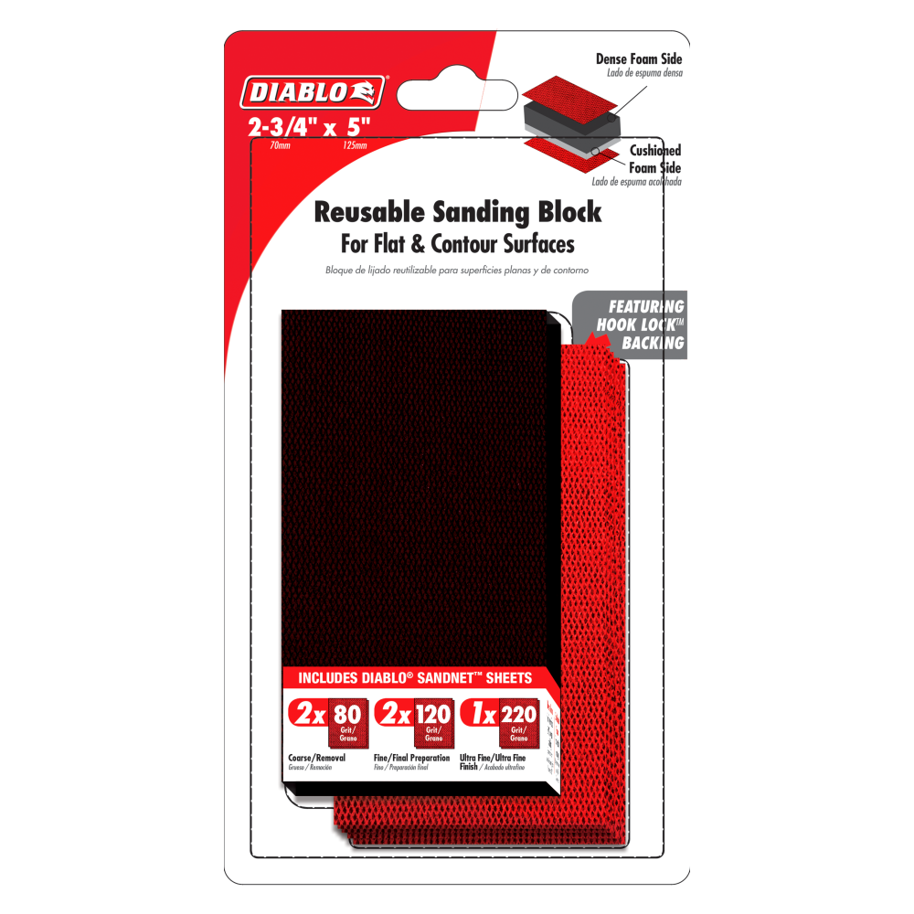 Diablo Tools Hand Sanding Block 2 3/4″ x 5″ Reusable - Flockneti