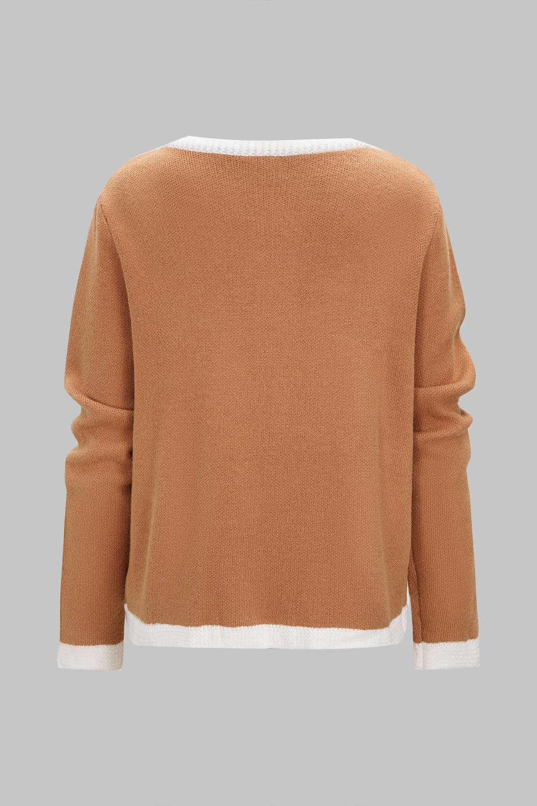 Knit Contrast Binding Round Neck Pocket Cardigan - Flockneti