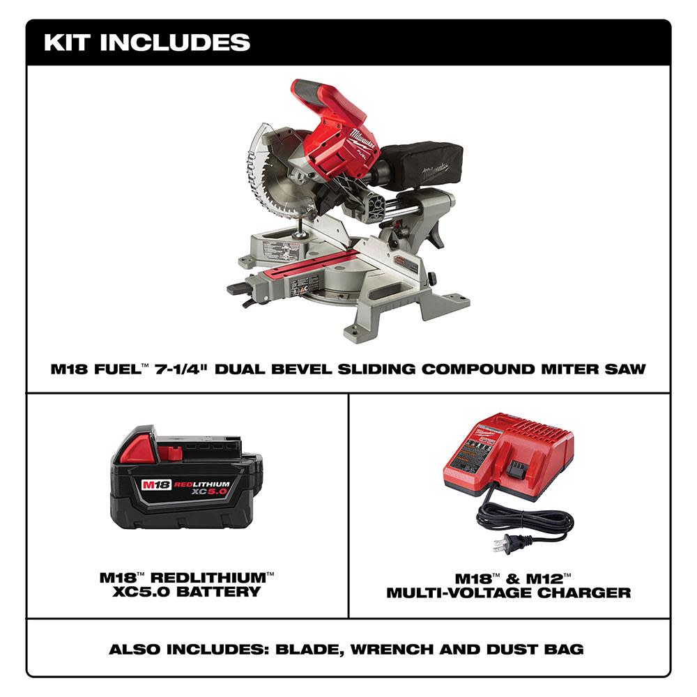 Milwaukee M18 FUEL 7-1/4 in. Dual Bevel Sliding Compound Miter Saw Kit - Flockneti