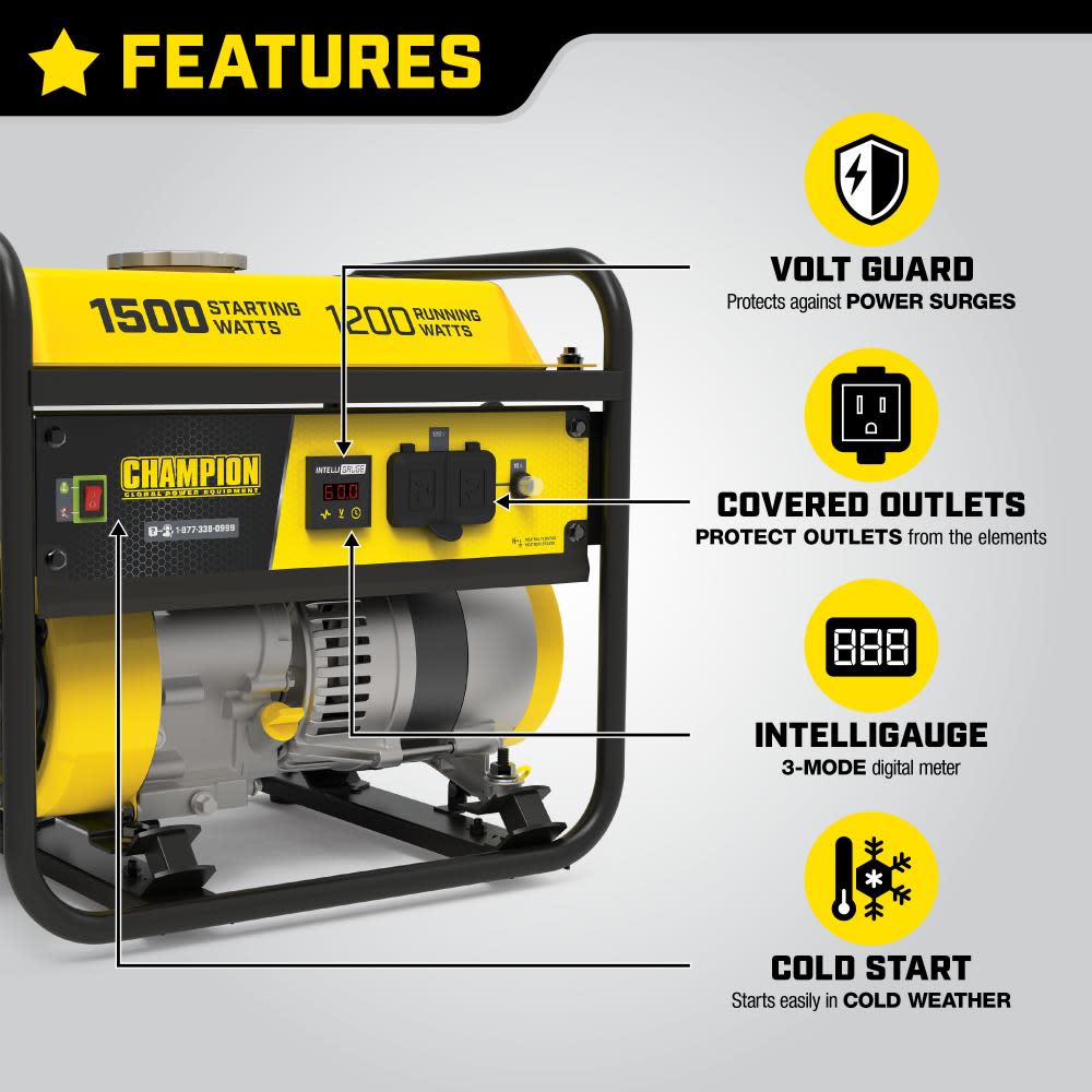 Champion Power Equipment 1200-Watt Multi-Purpose Portable Generator with Cold Start TechnologyEPA Certified and CARB Compliant - Flockneti