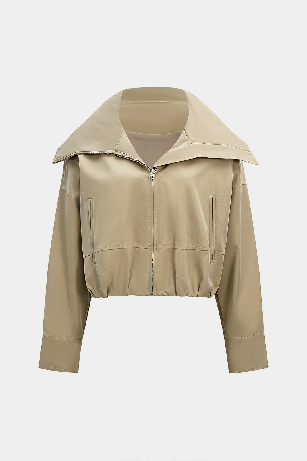 Lapel Zipper Cropped Jacket - Flockneti