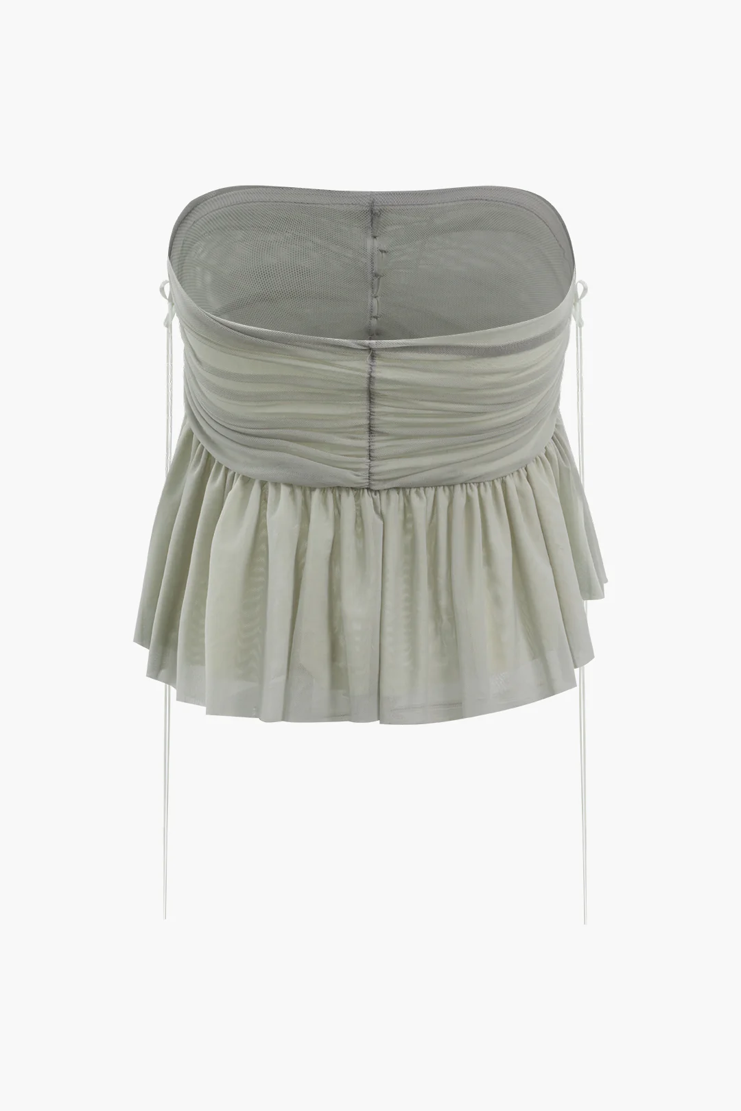 Mesh Button Bow Decor Ruched Asymmetrical Ruffle Skirt - Flockneti