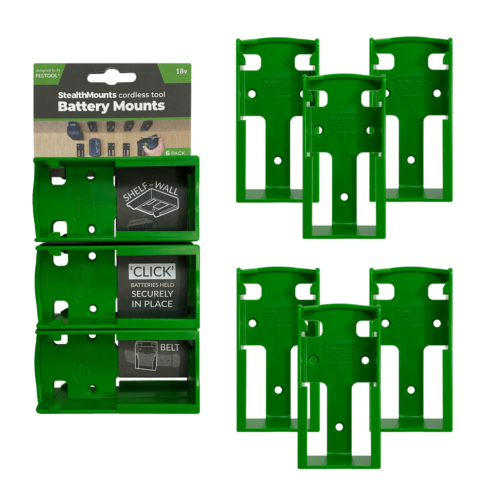 Stealthmounts Green Battery Mount For 18V Batteries 6pk - Flockneti