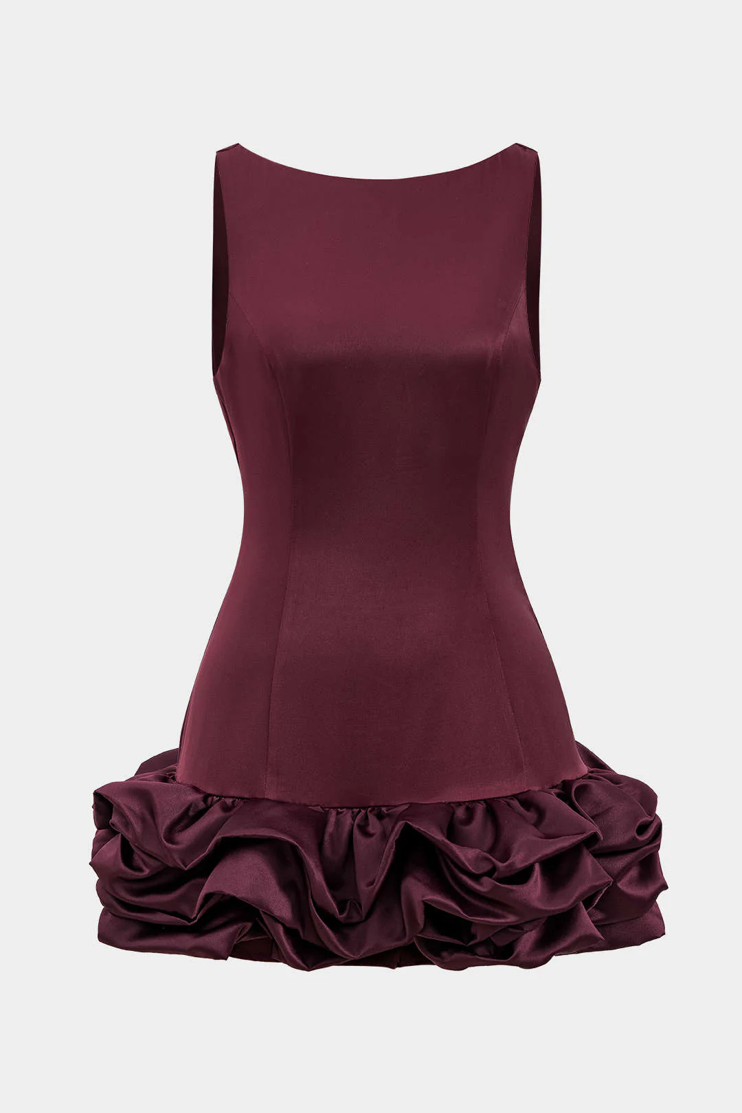 Satin Ruffle Hem Sleeveless Mini Dress - Flockneti
